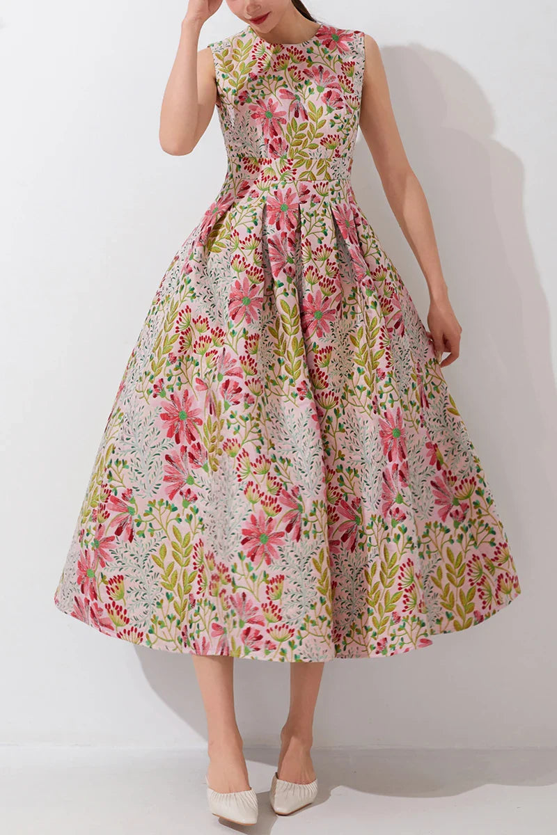Women Summer Vintage Sleeveless Long Maxi Dress Causul Elegant Ladies Boho Jacquard Flowers Tank Party Dresses Slim Vestidos