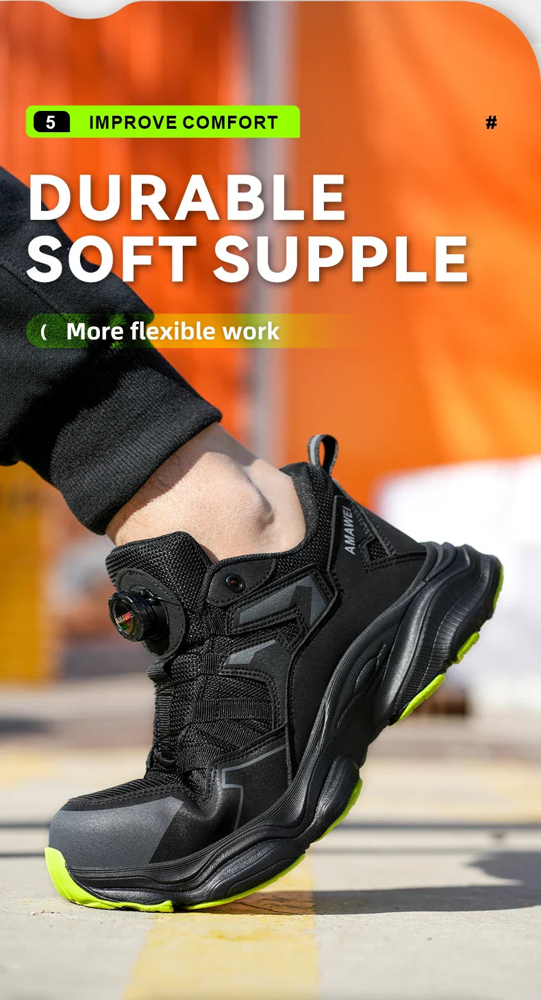 Rotating Button Safety Shoes Men Steel Toe Sneaker Work Shoes Man Puncture Proof Work Safety Boots Black Protective Shoes
