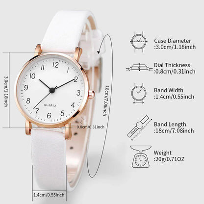 3pcs/set Fashion Women Leather Strap Quartz Watch and Pearl Bracelet Set