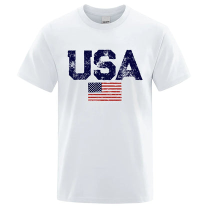 Vintage USA American Flag Print T-Shirt Men Women Patriotic Casual Cotton Tee Summer Outdoor Leisure Fashion Streetwear
