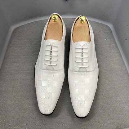 Size 7-12 Classic Italy Mens Oxford Real Leather Shoes White Lace Up Pointed Toe Wedding Party Dress Formal Shoes for Men