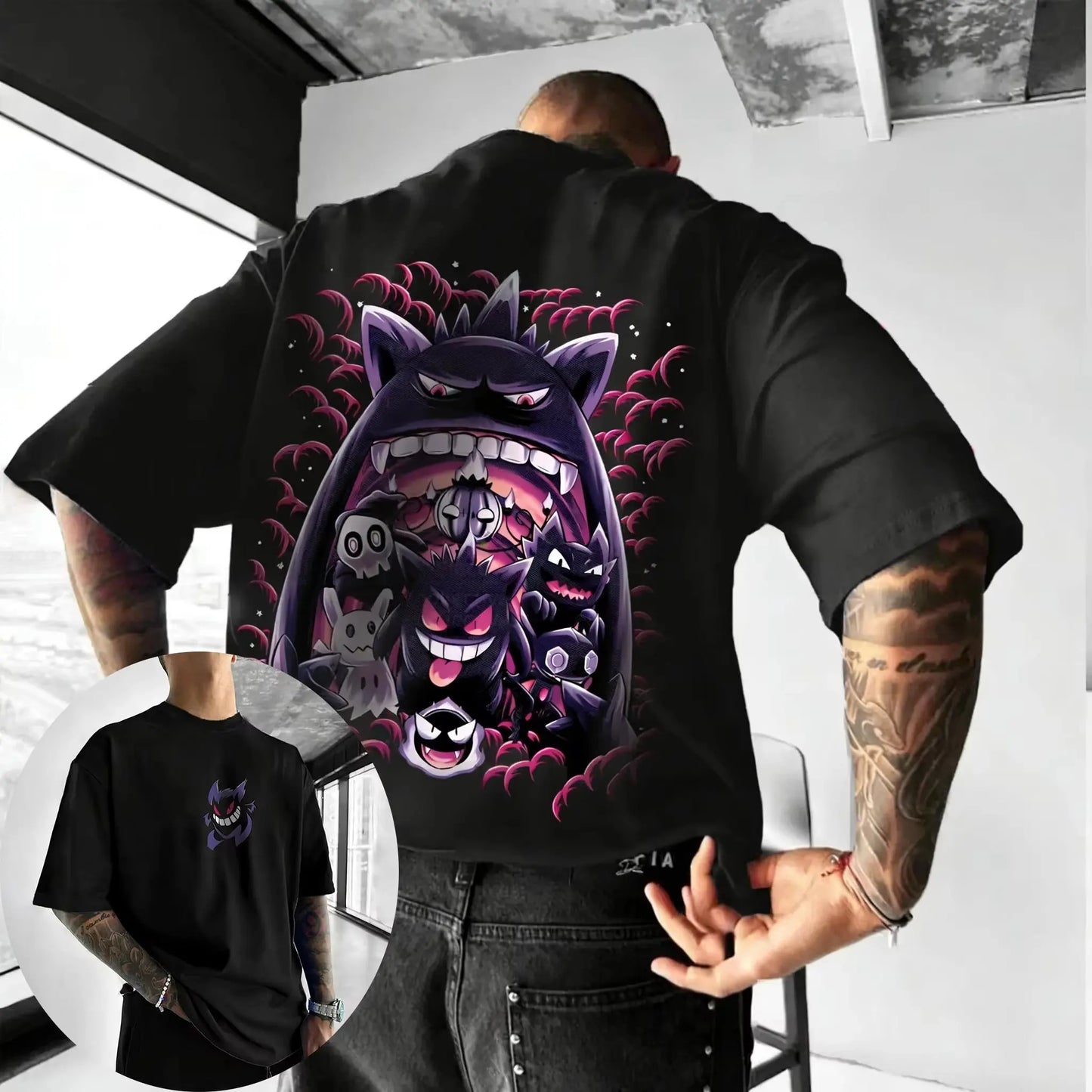 Anime Gengar Graphic T-shirt Man Women Summer Unisex Streetwear Hip-hop Loose Casual Short Sleeved Tee Tops
