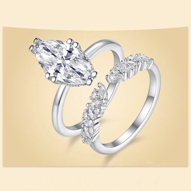 3CT 100% Real Full Moissanite Wedding Rings for Women Marquise Cut S925 Sterling Silver Marriage Band Fine Jewelry GRA