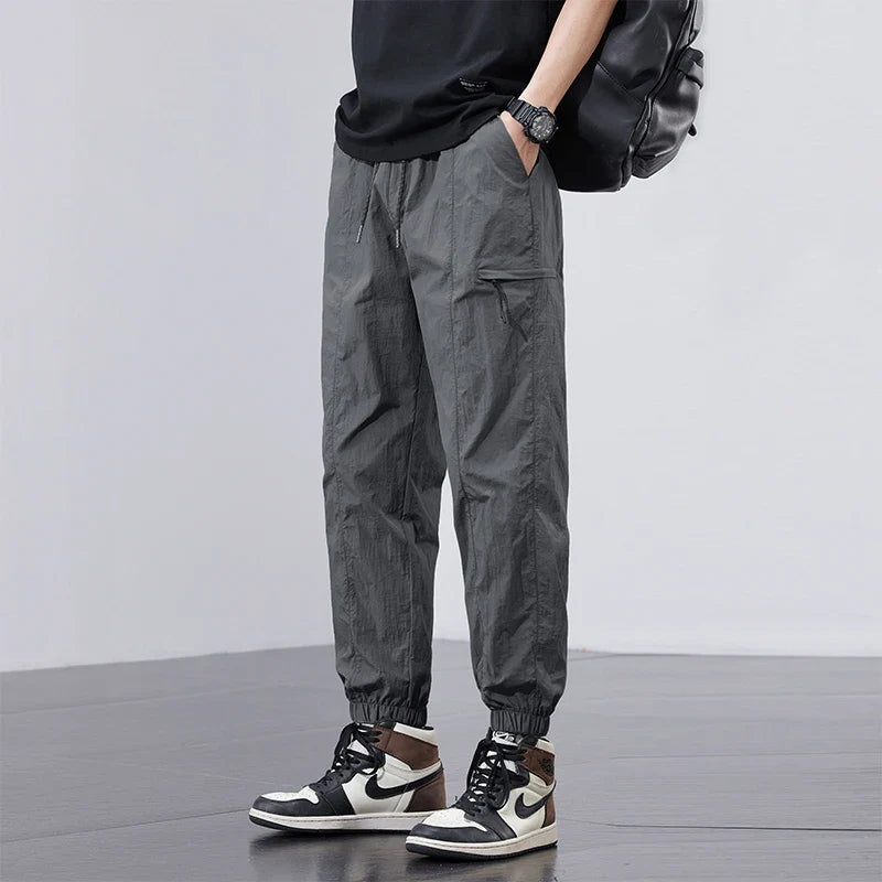 Spring Summer Thin Men's Quick-Dry Cargo Harem Pants Loose Streetwear Joggers with Elastic Cuffs Casual Tapered Trousers Outdoor