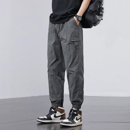 Spring Summer Thin Men's Quick-Dry Cargo Harem Pants Loose Streetwear Joggers with Elastic Cuffs Casual Tapered Trousers Outdoor