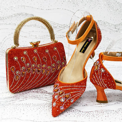 Stylish Women’s Commuter Tote Bag and Color-Blocked High Heel Shoe Set – Perfect for Nigerian Parties and Events