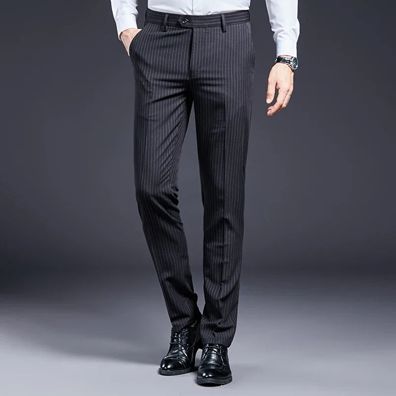 High Quality Men Suit Pants Smart Casual Office Trousers Business Pants For Men Wedding Party Dress Trousers Mens Stripe Pants