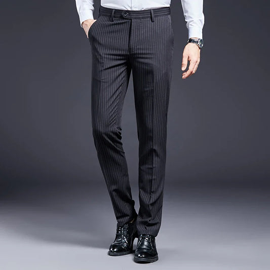 High Quality Men Suit Pants Smart Casual Office Trousers Business Pants For Men Wedding Party Dress Trousers Mens Stripe Pants