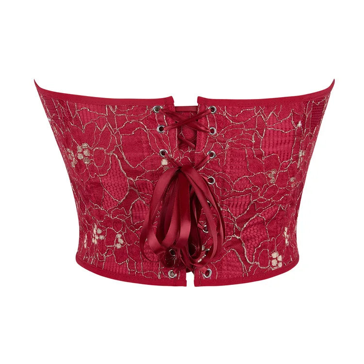 Women Fashion Corset Crop Top Lace Up Brocade Overbust Bustiers Body Shaper Lingerie Sexy Woman Push Up Corselet