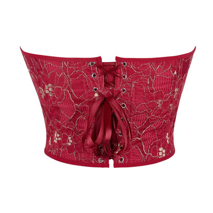 Women Fashion Corset Crop Top Lace Up Brocade Overbust Bustiers Body Shaper Lingerie Sexy Woman Push Up Corselet