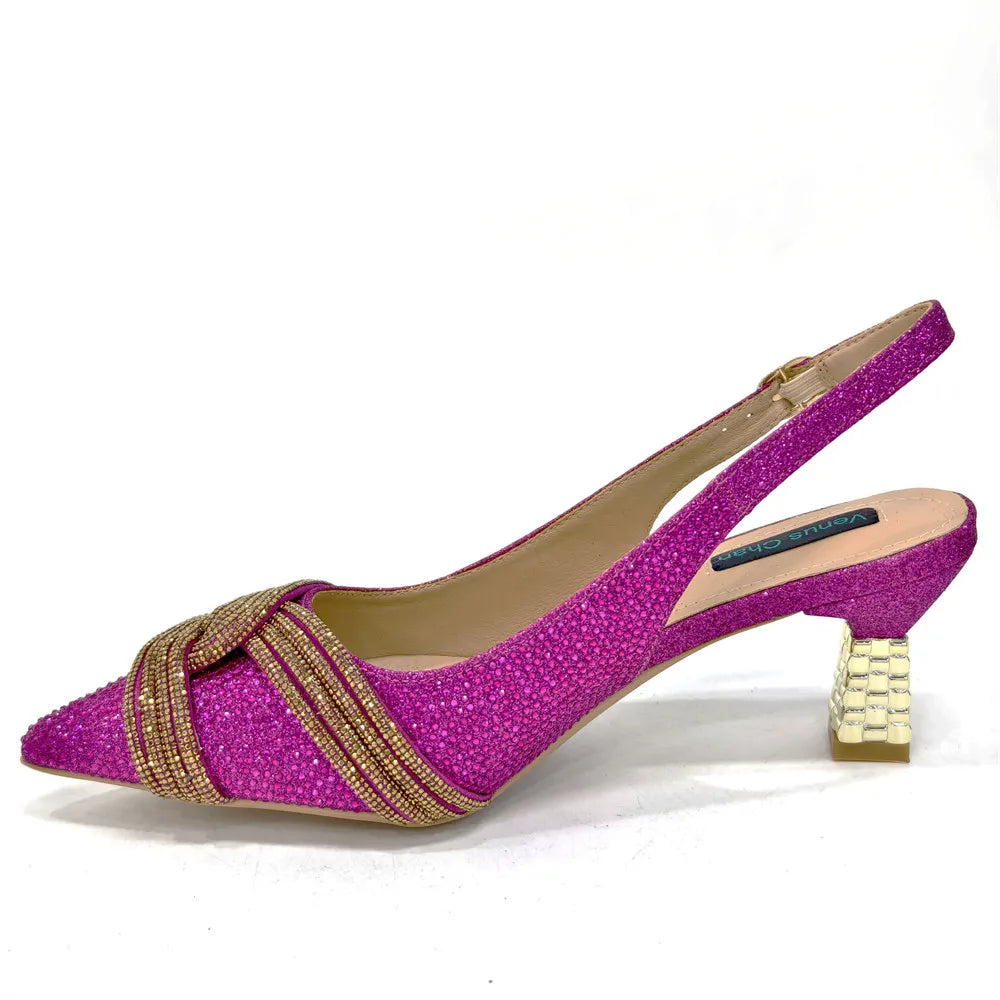 Temperament New Women's Shoes Wedding Shoes Ladies Dress Shoes Rhinestone Leather Italian Elegant Women Party Pumps