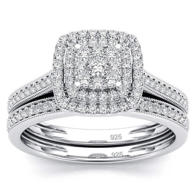 Ring Set For Woman Original 925 Silver Wedding Jewelry Luxury Engagement Ladies Anniversary Gift Trend