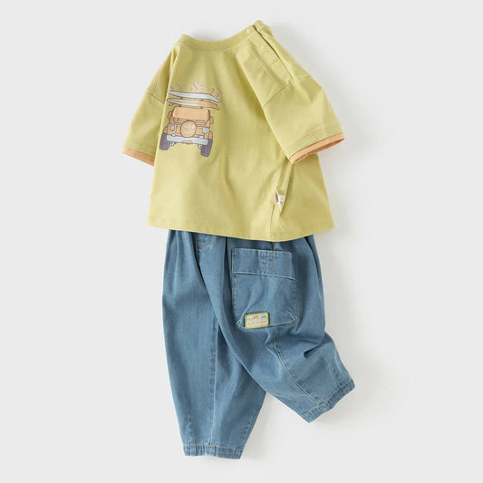Boys 2PCS Suit Summer T-shirt Jeans Pants Sets Children Short-Sleeved T-shirt Trousers Two-Piece Set Casual DB2261195