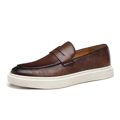 Fashion Men's Casual Shoes Snakeskin Grain Leather Men Retro British Style Loafers Monk Shoes Mens Slip-on Outdoor Driving Flats