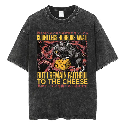 Amare Box No Thoughts Head Empty Japanese T-shirt Funny Capybara Vintage Washed T Shirt Men Women Casual Loose Short Sleeve Tees
