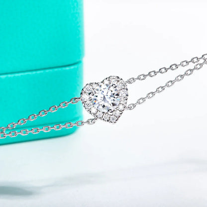 1ct Moissanite Heart Bracelet On Hand 925 Sterling Silver Lab Created Diamond 17.5cm Adjustable Bracelets For Woman