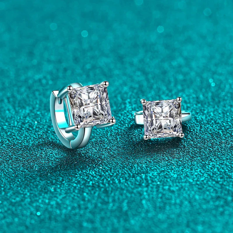 1ct 2ct  D Color Princess Moissanite Hoop Earring for Women Sparkling Lab Diamond 925 Sterling Silver Wedding Earrings