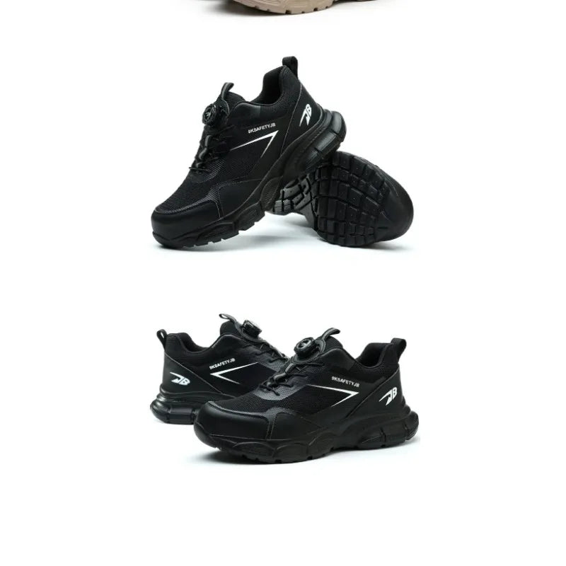 Men Lightweight Safety Shoes Button Elastic Protection Shoes With Steel Toe Anti Smashing And Anti PiercingTactical Boots