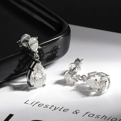 Pear Cut Mossanite Gemstone Drop Earrings 7*11MM for Women Lab Grown Emerald Pink Padparadscha Wedding Party Stud Earring
