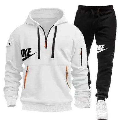 2025 New men's autumn and winter set: Multi-pocket hoodie + sport long pants set, casual men's wear, sportswear and warm set