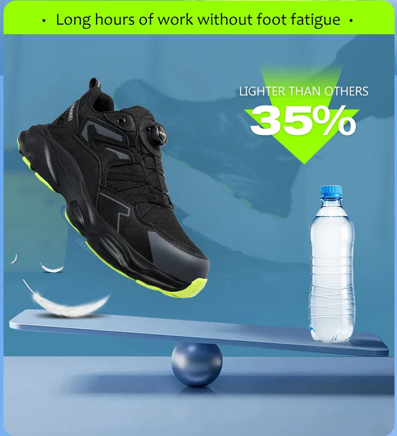 Rotating Button Safety Shoes Men Steel Toe Sneaker Work Shoes Man Puncture Proof Work Safety Boots Black Protective Shoes
