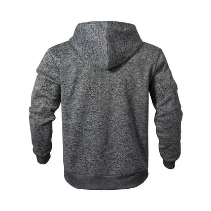 Heavy fleece men's jacket winter retro tooling pocket hooded zipper sports sweater men
