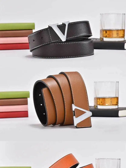 2024 New Temperament Business Men's Belt Letter Metal Button Head Versatile Decorative Jeans Dress Business Men's Belt