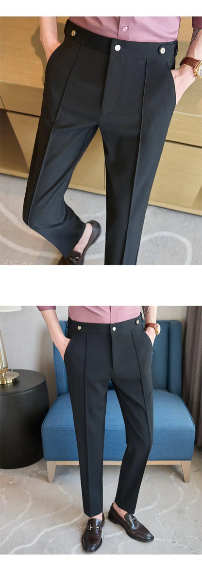 Men's Classic Black Dress Pants with Double Button Waistband, Perfect for Formal and Business Occasions Adjustable Waist.28-38