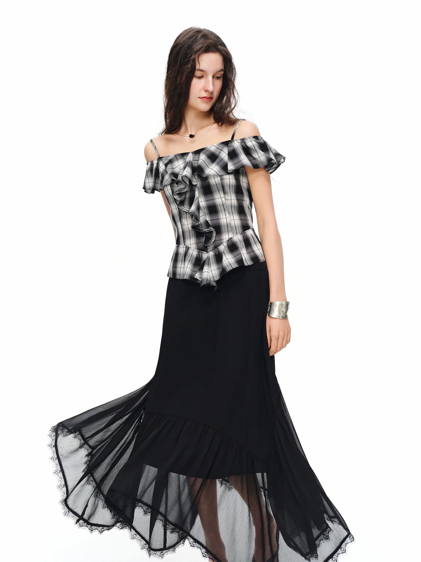 Romantic French Lace Patchwork Midi Skirt 2026 Summer New Arrival Elegant High-waisted Black A-line Skirt Women Elegant