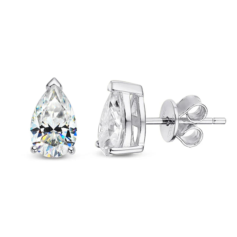 Rhodium Plated 1ct D/G Color Pear Cut Moissanite Stud Earring for Women Classic Wedding Jewelry 100% S925 Sterling Silver