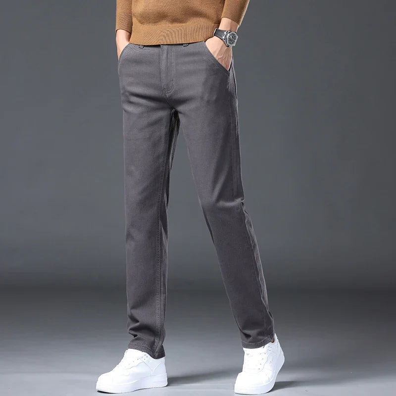 2026 new Cotton Elastic Men's Jeans Spring Fitted Straight Business Casual Trousers Soft Comfortable Fashion Korean Denim Pants
