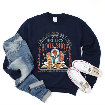 Vintage Belle's Book Shop Sweatshirt Women Tale As Old As Time Hoodie Beauty Beast Shirt Aesthetic Princess Trendy Sweatshirts