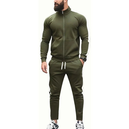 2025 Spring Autumn Men's 2-Piece Set Color Blocking Zipper Stand Collar Casual Sports Jacket Sweatshirt Trousers Suit