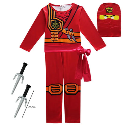 Kids Leg Ninja Cosplay Superhero Jumpsuit Kids Anime Ninja Costume Fancy Party Dress Carnival Halloween Costume with Toy Fork