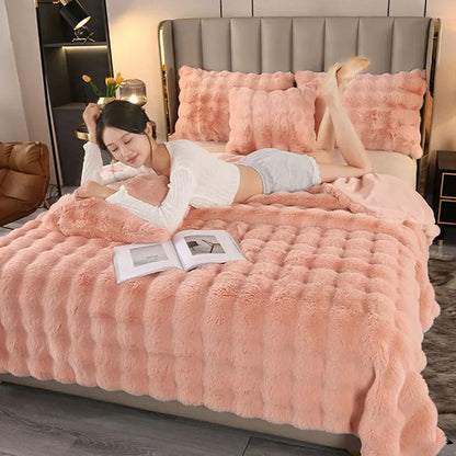Super Soft Bubble Rabbit Velvet Blankets Multi Purpose All Seasons Air Conditioning Plush Blanket Solid Sofa Cover for Home