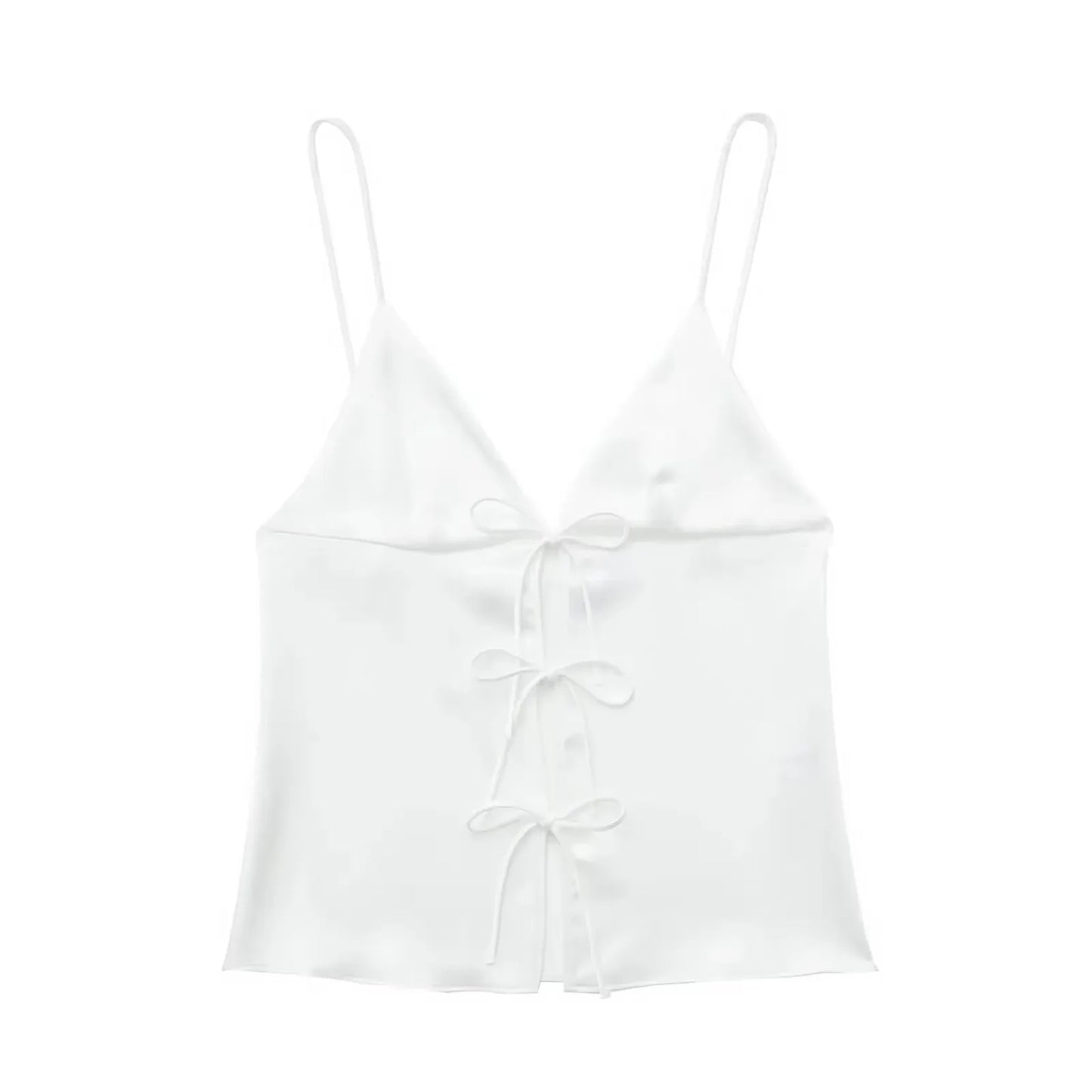 Women Front Bow Tie Top Elegant V Neck Solid Camis Sleeveless Backless Sexy Lady Straps Tanks Y2k Female Slim Crop Tops