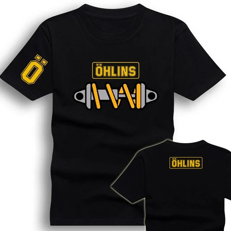 Tees Men Ohlins Shock Suspension Car Motorcycle Sport Racing T Shirt Summer Casual Oversized men's Short sleeve