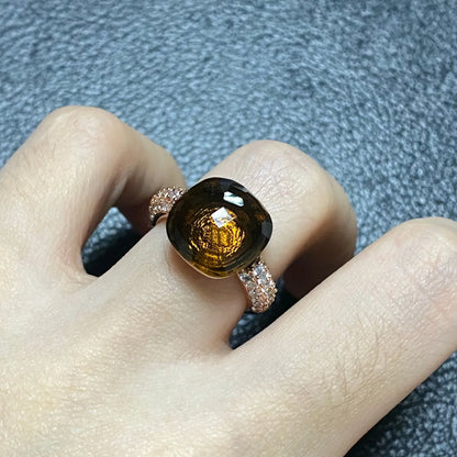 Original Design Pink Crystal Zircon Ring Candy Style Flat Ring for Women Wedding Party Fashion Jewelry Gift