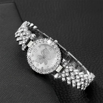 5PCS Fashion Rhinestone Butterfly Dial Women Quartz Watch Elegant Ladies Bracelet Wristwatch Jewelry Set Reloj Mujer（Without Box