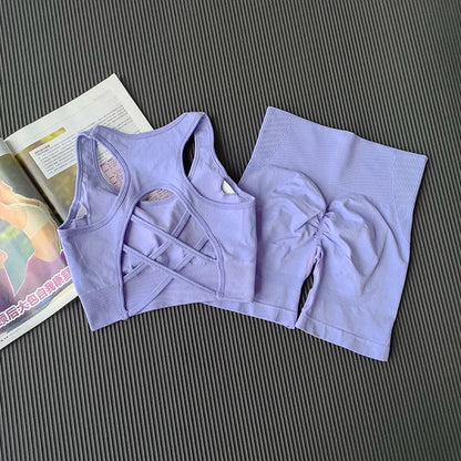 High Waist Butt Lifting Fitness Suit Gathering Beautiful Back Yoga Suit Bras Quick-drying Running Peach Buttock Training 2PCS