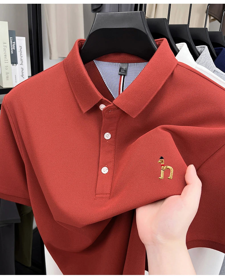 High end luxury brand short sleeve polo shirt summer new trend cute dog embroidery design T-shirt casual Korean golf men's wear