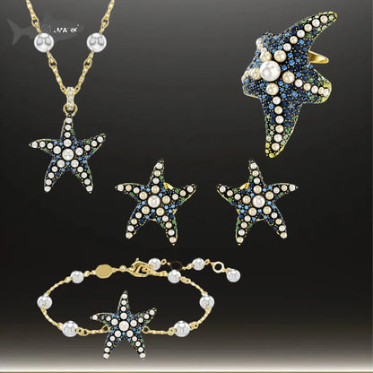 2025 New Hot Selling Texture Ocean Series Necklace Pendant Earnail Ring Jewelry Set Trendy Personality Unique Design