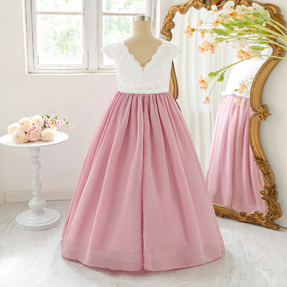 Summer Lace Flower Bridesmaid Party Girls Dress Elegant Wedding Birthday Princess Evening Dresses for Girls Graduation Prom Gown