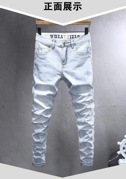 Spring and Autumn New Fashion Trend Solid Color Straight Stretch Denim Pants Men Slim Breathable High Quality Small Foot Pants