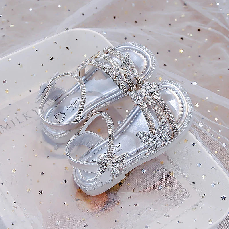 Kids Strappy Sandals for Girls 2025 New Summer Toddler Beach Shoes with Sparkly Sequins Soft Sole  Princess Girls Party Flats