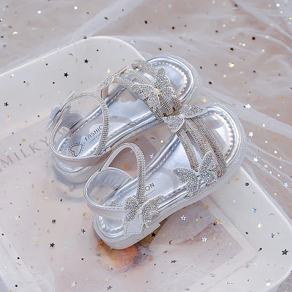 Kids Strappy Sandals for Girls 2025 New Summer Toddler Beach Shoes with Sparkly Sequins Soft Sole  Princess Girls Party Flats