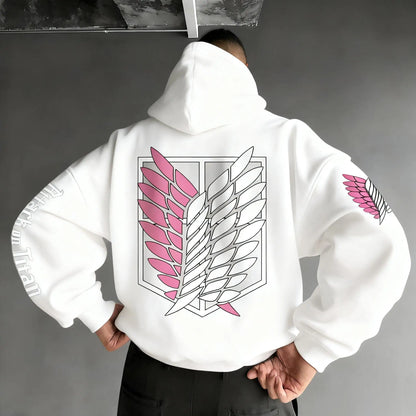 Oversized Casual Attack on Titan Anime Hoodie Men Women Wings Print 2025 Spring Autumn Pullover Sweatshirt Streetwear Fashion