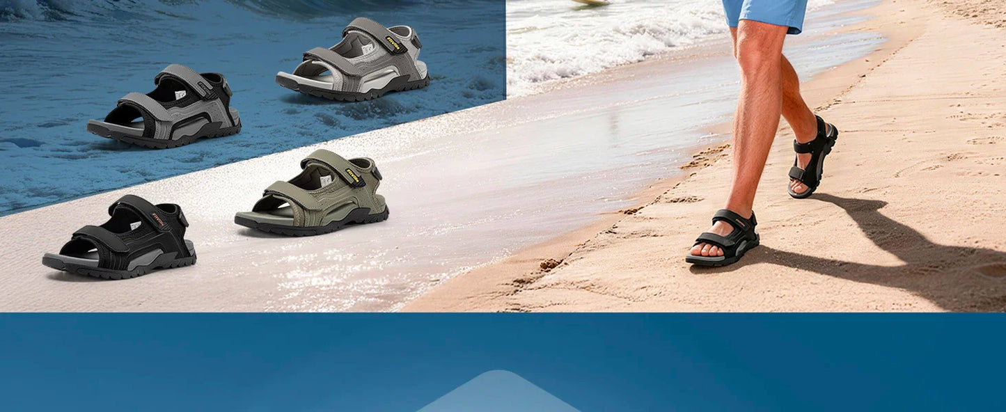FitVille Mens Sandal Wide Toe Box Walking Athletic Sandals For Men With Arch Support Cushion Slip-Resistant Beach Sandals