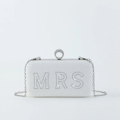 I Do Letter Evening Bags For Women Bridal Clutches Pearl Beading Wedding Party Purse Trendy Designer Chain Shoulder Handbag