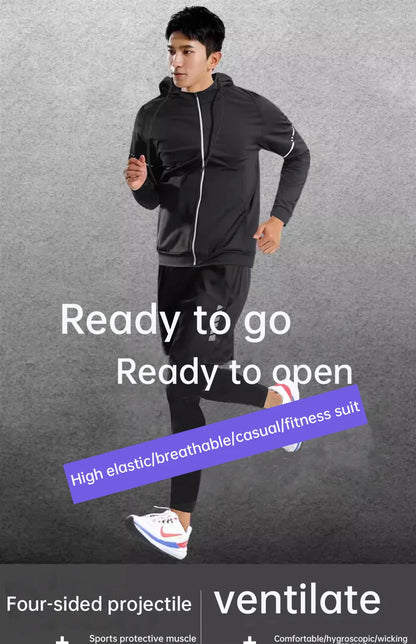 Running sportswear set men's autumn and winter fitness wear fast dry clothes professional training morning run outdoor cycling